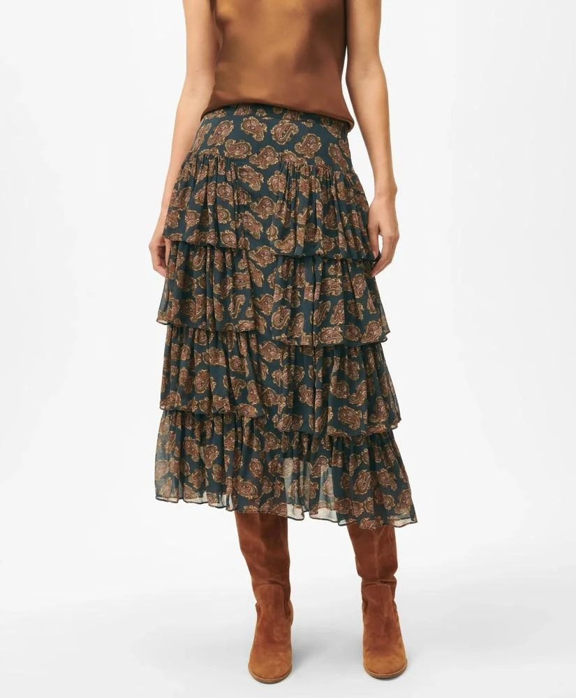 Brooks Brothers Tiered Skirt in Paisley Chiffon 3