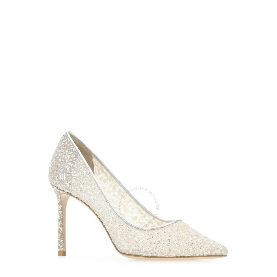 Jimmy Choo Romy 85 Glitter Tulle Metallic Pumps