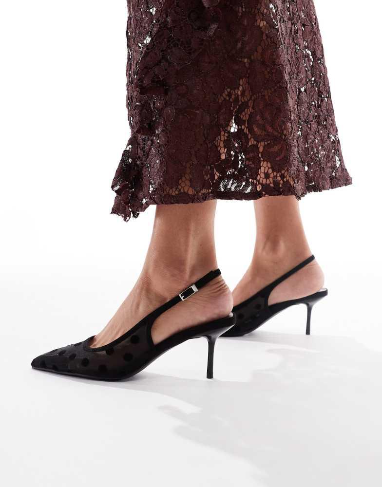 Glamorous Wide Fit Glamorous Wide Fit slingback pumps in mesh black polkadot