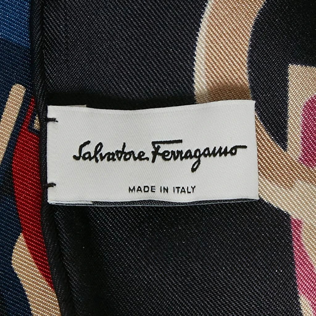 Salvatore Ferragamo Salvatore Ferragamo Navy Blue Logo Print Silk Scarf 3