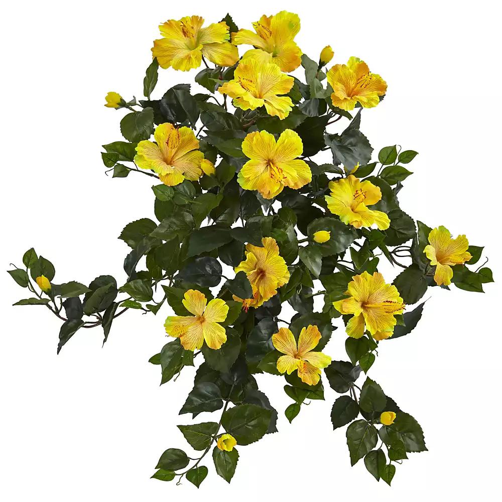 NEARLY NATURAL 24" Hibiscus Hanging Artificial Plant, Set of 2