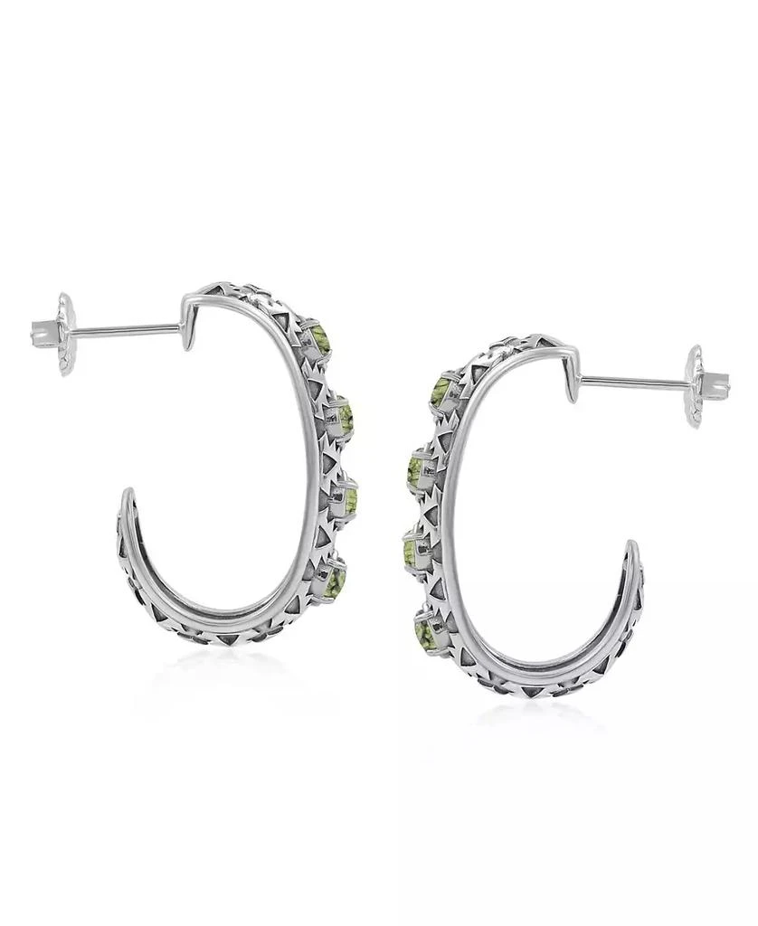 American West Jewelry Sterling Silver Green Serpentine Patterned J-Hoop 1 Inch Earrings 4