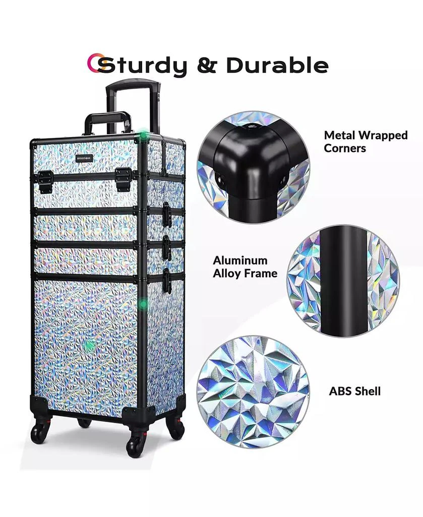 Byootique Rolling Makeup Train Case 3-Piece Cosmetic Organizer Kit Trolley Organizer Travel Case Lockable with Wheels, Mermaid Silver 3