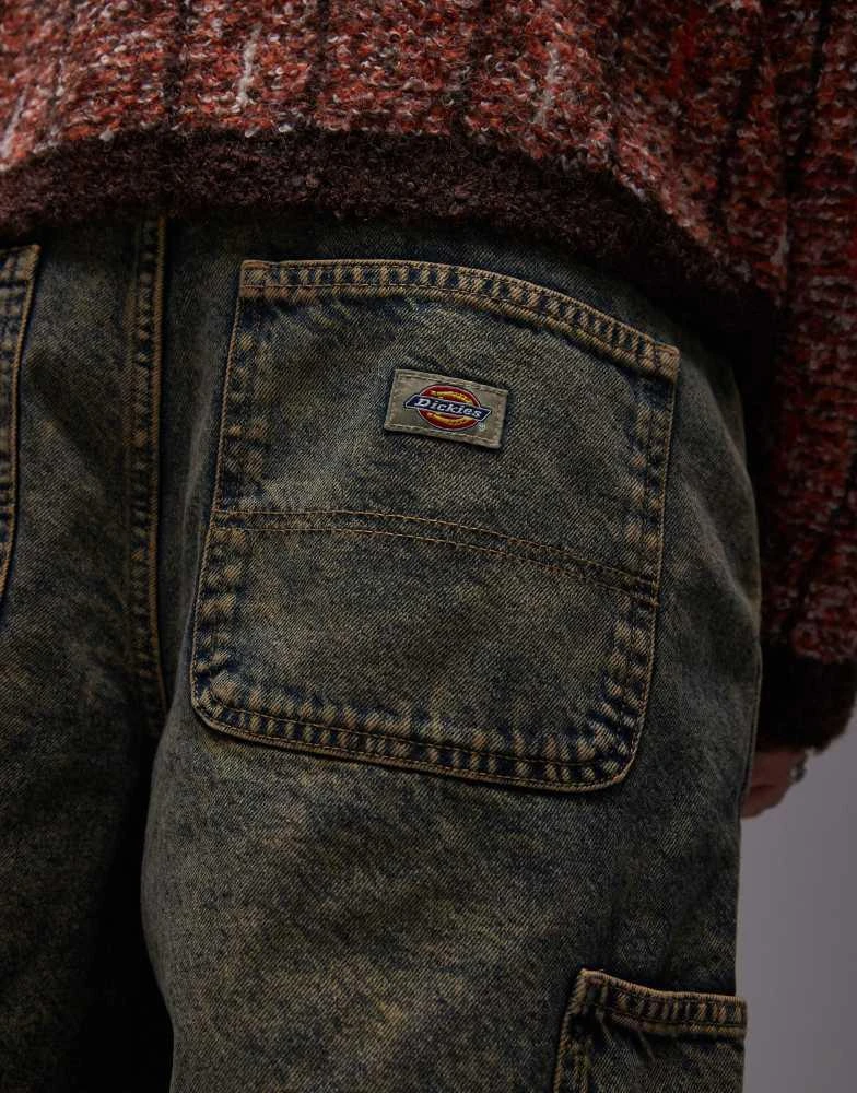 DICKIES Dickies madison loose fit denim shorts in indigo with yellow fade 3