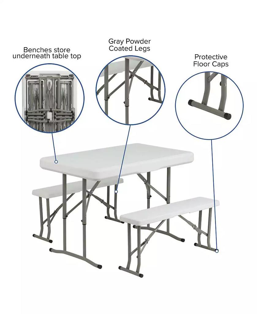 EMMA+OLIVER Portable Tailgate, Camping Or Event Set With White Pop Up Event Canopy Tent With Carry Bag And Folding Table With Benches Set