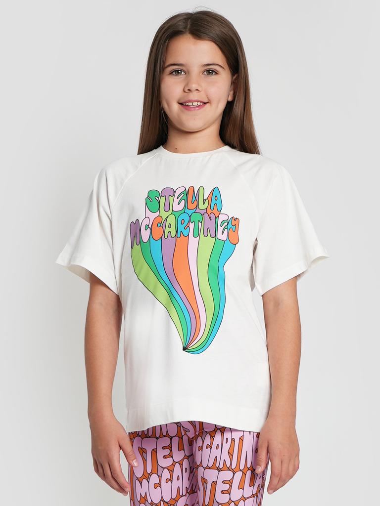 Stella McCartney Stella McCartney Girls Logo Print T-Shirt in Ivory