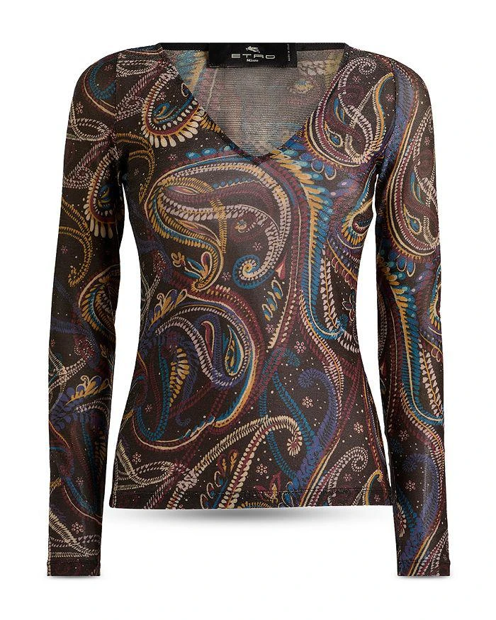 ETRO Long Sleeve Jersey Top with Deep V Neck
