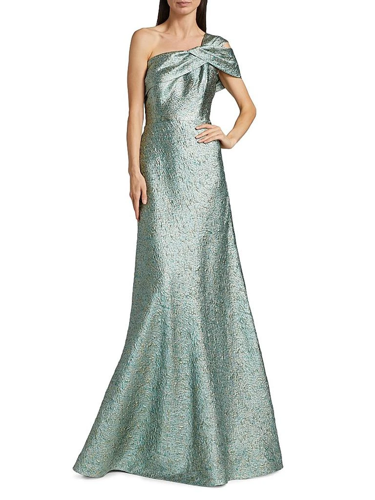 Teri Jon Metallic Jacquard One-Shoulder Gown 3