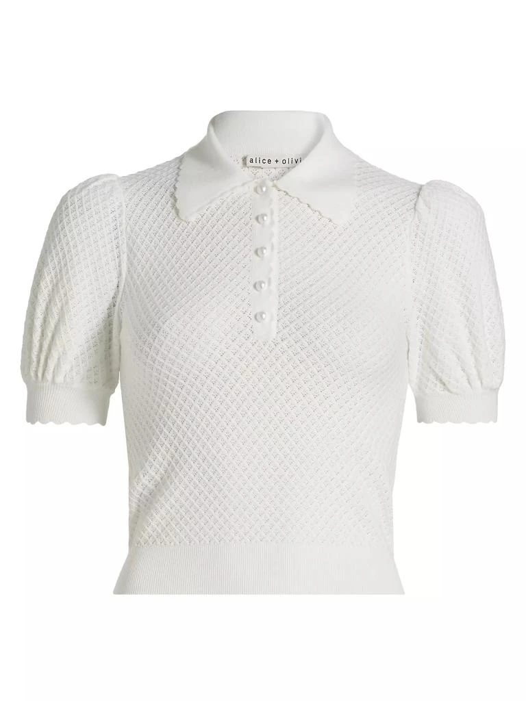 Alice + Olivia Ramona Pointelle Polo Shirt 1