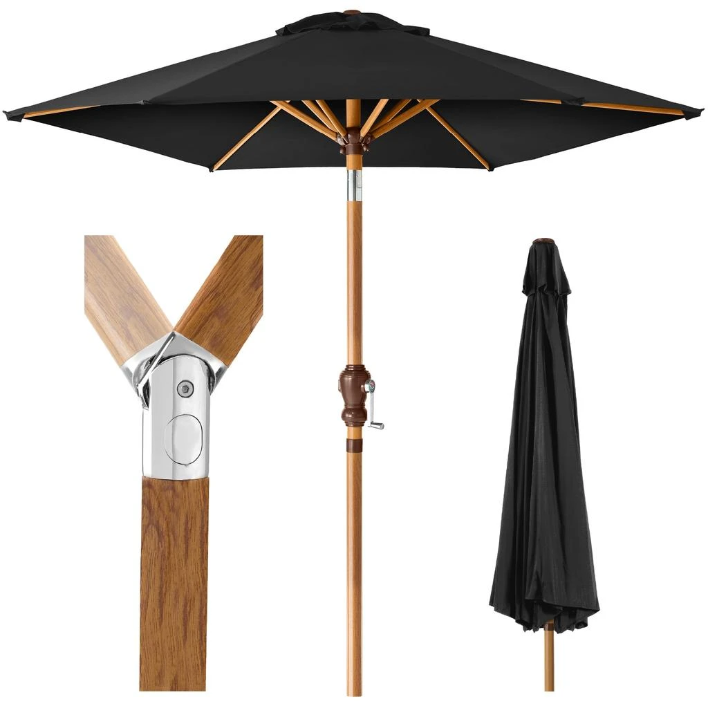 Best Choice Products 10ft Outdoor Woodgrain Pattern Steel Market Patio Umbrella w/ Crank, Tilt - Black