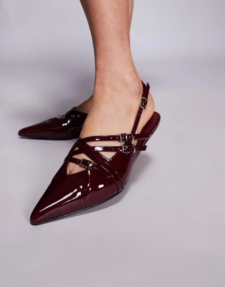 Public Desire Public Desire Shilpa pointed strappy sling back heels in burgundy 1