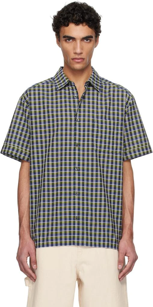 A.P.C. Green & Navy Ross Short-Sleeve Shirt 1