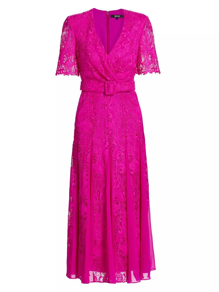 Badgley Mischka Lace Georgette Belted Midi-Dress 1