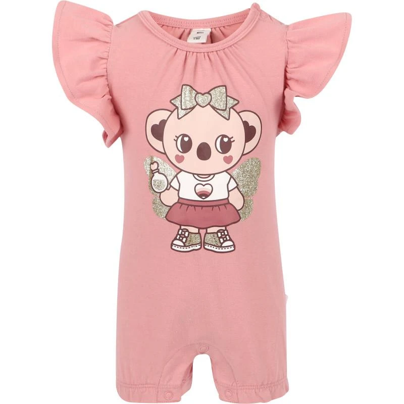 Huxbaby Koala fairy ruffled organic romper in dusty pink 1