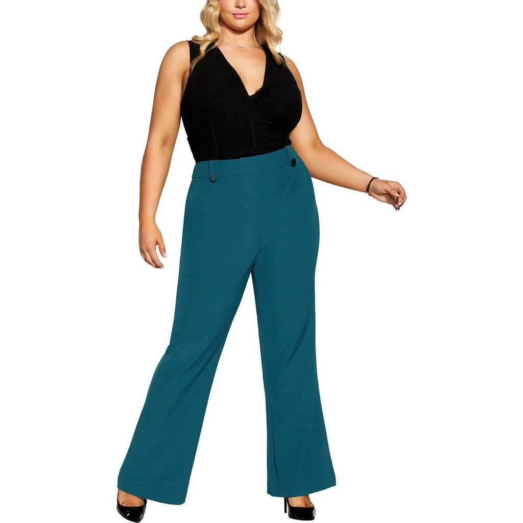 City Chic Womens Solid Polyester Wide Leg Pants 3