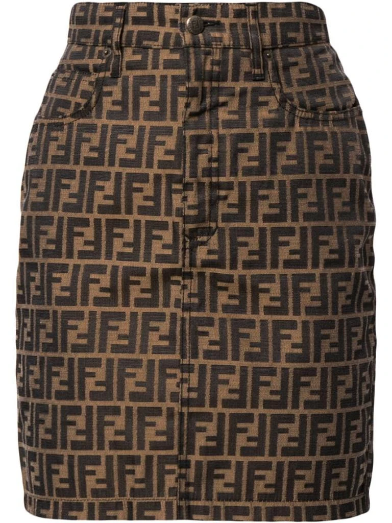 Fendi Pre-Owned 1990s Zucca pattern denim skirt - women 1