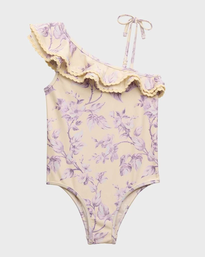 Zimmermann Girl's Halliday Floral-Print Frill One-Piece Swimsuit, Size 1-10 1