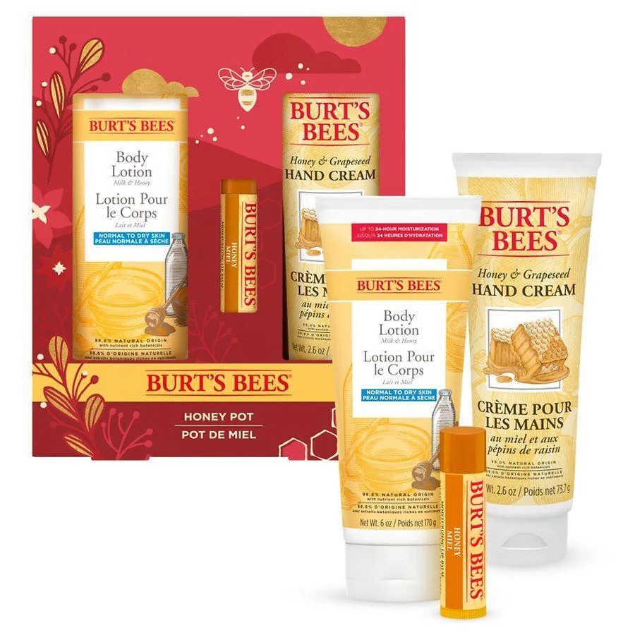 Burt's Bees Honey Pot Holiday Gift Set, 3 Honey Skincare Products 3
