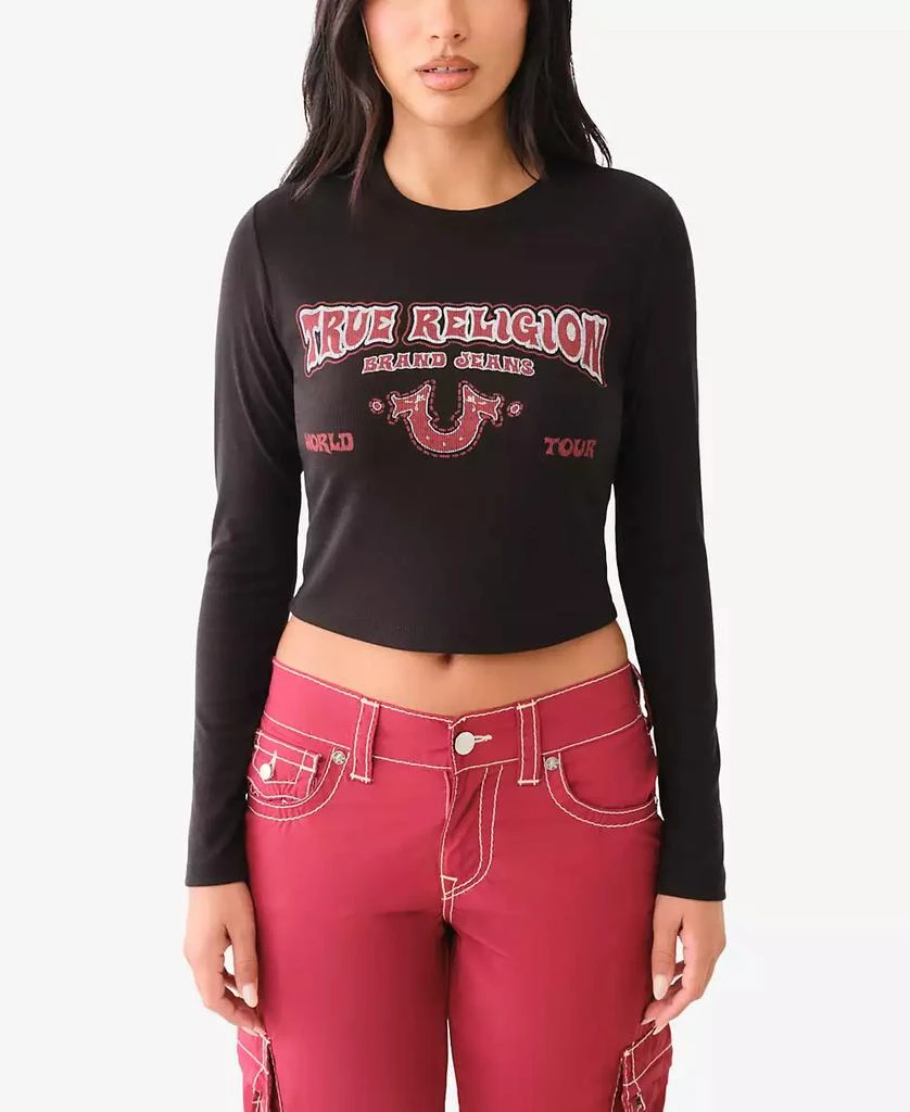 True Religion Women's Western Logo Rib Baby Tee 1