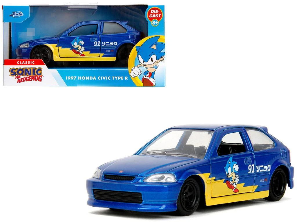 Jada 1997 Honda Civic Type R Blue Metallic with Graphics "Sonic the Hedgehog" Video Game 1/32 Diecast Car by
