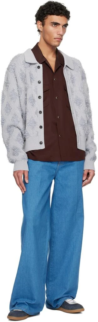Recto Gray Fringe Jacquard Knit Cardigan 4