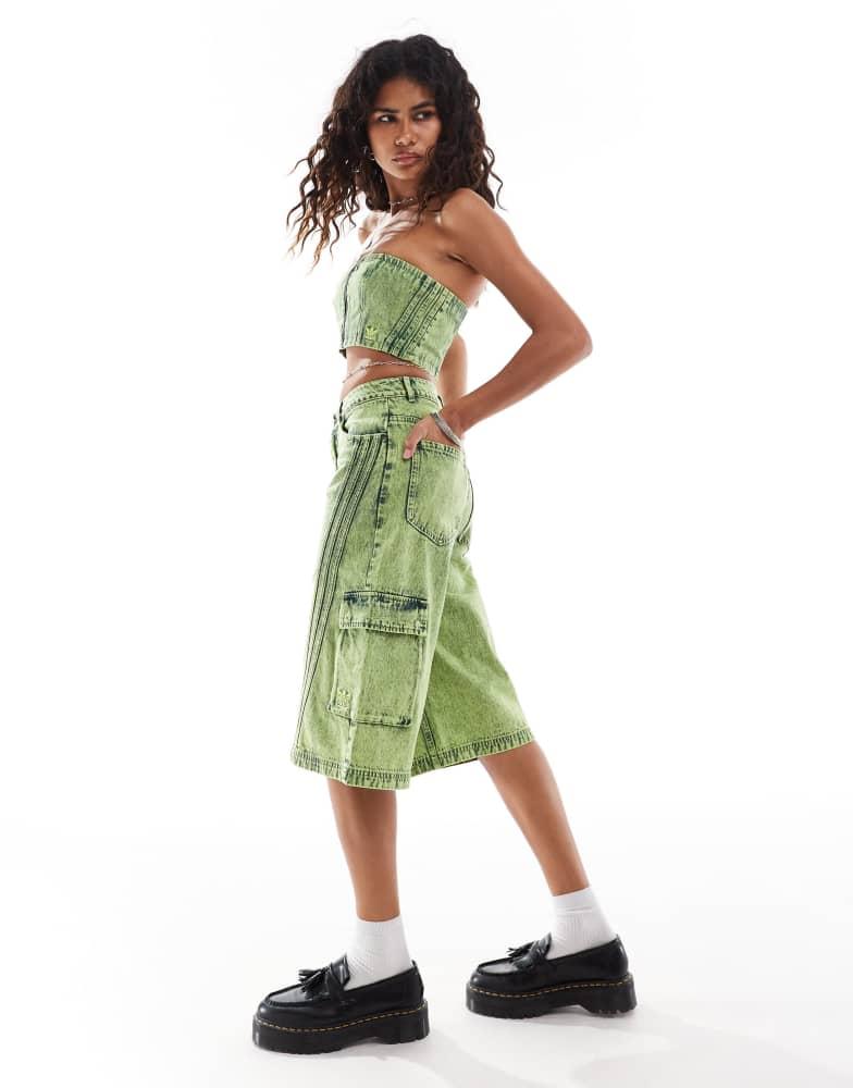 【ADIDAS】ADILENIUM 2 Denim Capri Short Pants - Lime / JM9 Adidas adidas Originals Adilenium denim capri short co-ord