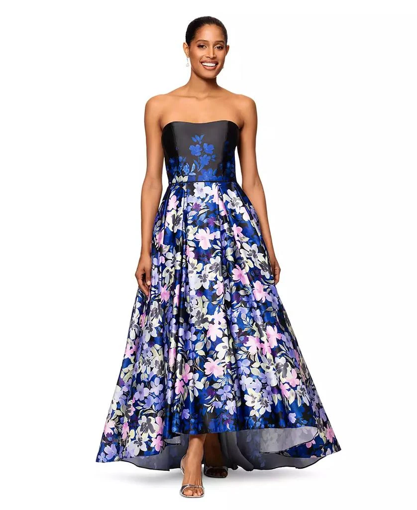 Betsy & Adam Women's Floral-Print Strapless Ball Gown 1