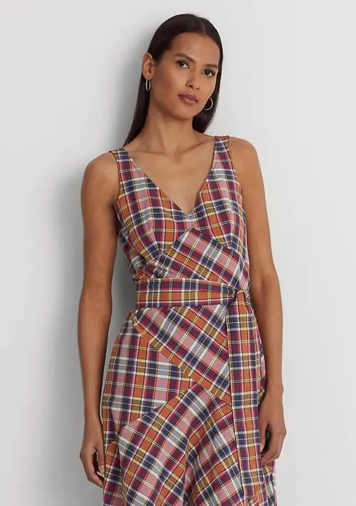 Ralph Lauren Belted Cotton Madras Sleeveless Dress 4