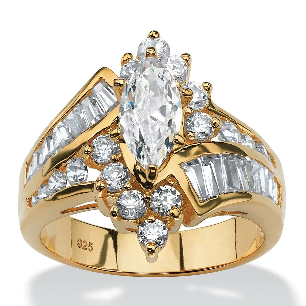 Palm Beach Jewelry 3.20 TCW Marquise-Cut Cubic Zirconia Ring in Gold-Plated Sterling Silver 1