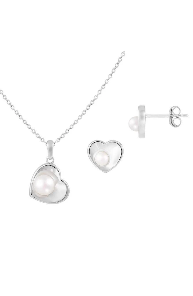 SPLENDID PEARLS 7–7.5mm Cultured Freshwater Pearl Heart Stud Earrings & Necklace Set 1