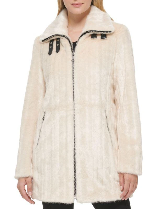 Karl Lagerfeld Paris Buckle Faux Fur Coat 1