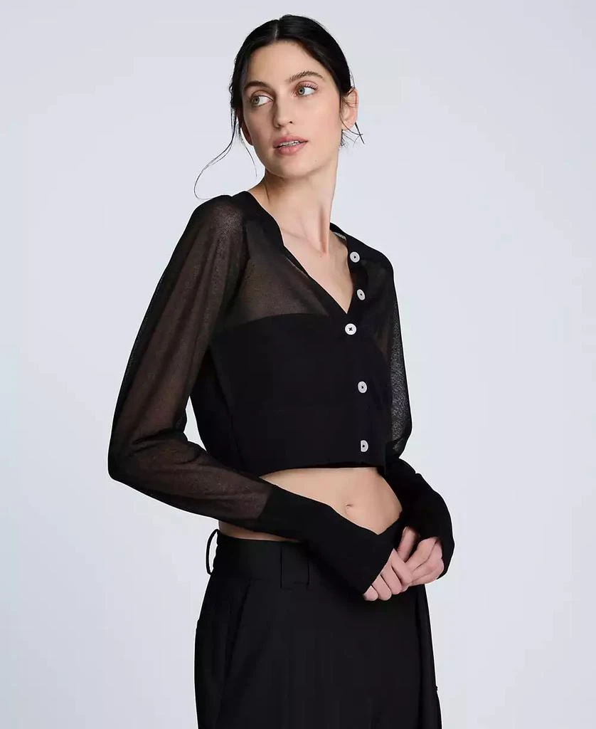 Kenneth Cole Women's Sheer Saddle-Shoulder Cropped Cardigan 3