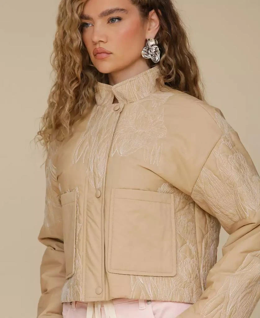 Avec Les Filles Women's Cotton Embroidered Cropped Jacket 4