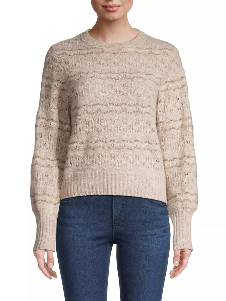 White + Warren Cashmere Lace Stitch Crewneck Sweater 3