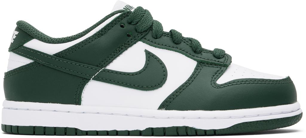NIKE Little Kids Green & White Dunk Low Sneakers
