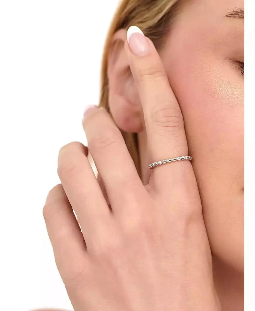 DEVATA Beaded Ball Ring in Rhodium Plated Sterling Silver, Size 4