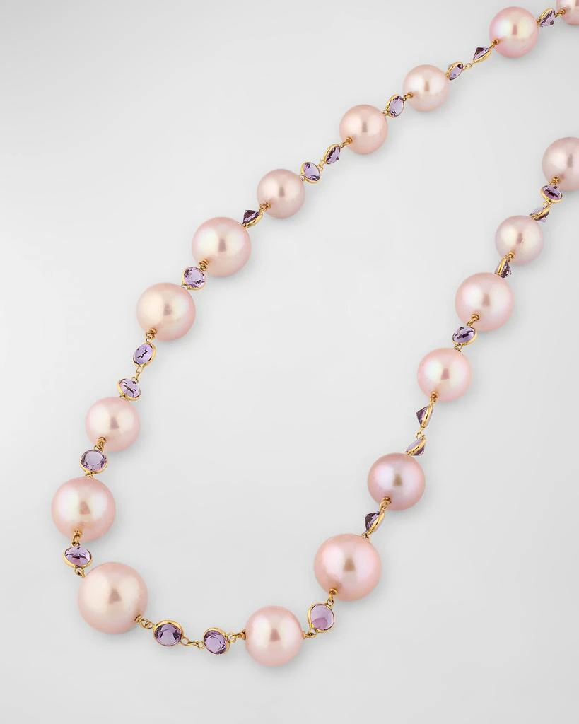 BELPEARL 18K Yellow Gold Amethyst and 10-13.4mm Kasumiga Pink Pearl Necklace 3