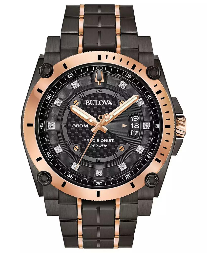 Bulova Men's Precisionist Champlain Diamond-Accent Gray & Rose Gold-Tone Stainless Steel Bracelet Watch 46.5mm