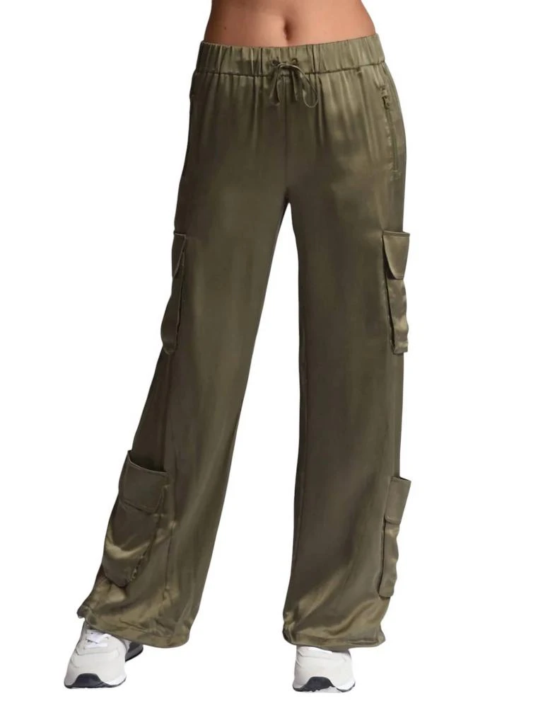 Blanc Noir Chelsea Silk Wide Leg Cargo Pants In Burnt Olive 1