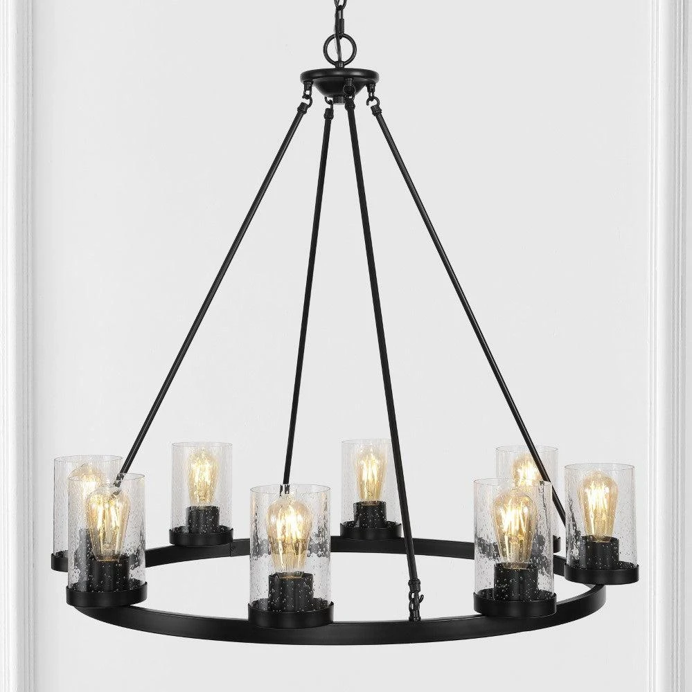 JONATHAN Y Pablo Ring 33.5" 8-Light Iron/Seeded Glass Bohemian Cottae LED Chandelier 4