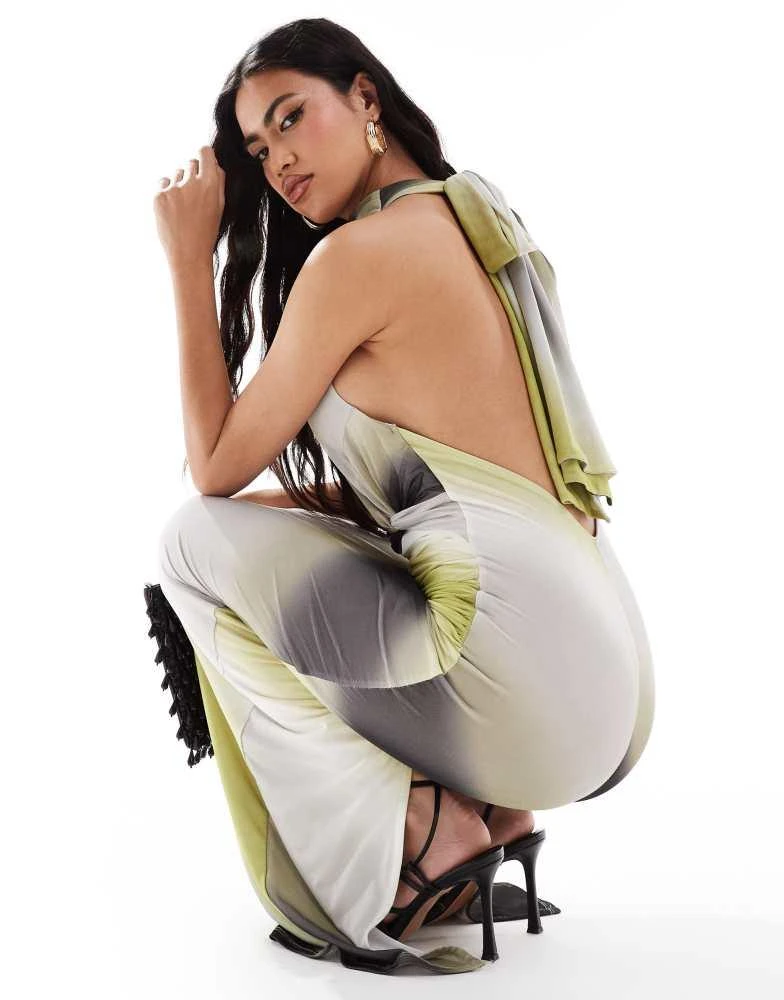 ASOS DESIGN mesh twist bust detail halter maxi dress with tie back neck in  abstract print  On Sale Now with Up to 31% Off | Discover Exclusive Deals  & Savings at