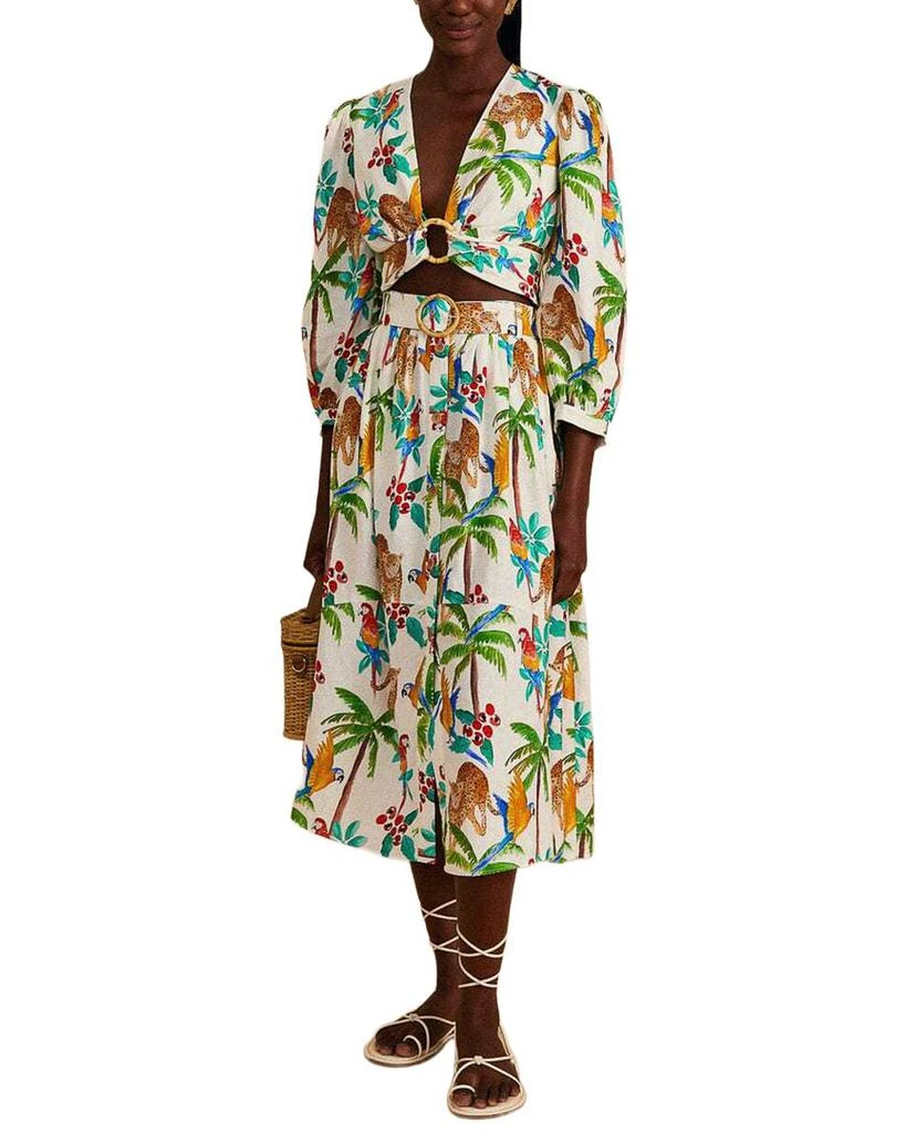 Farm Rio Linen-Blend Tropical Paradise Midi Skirt