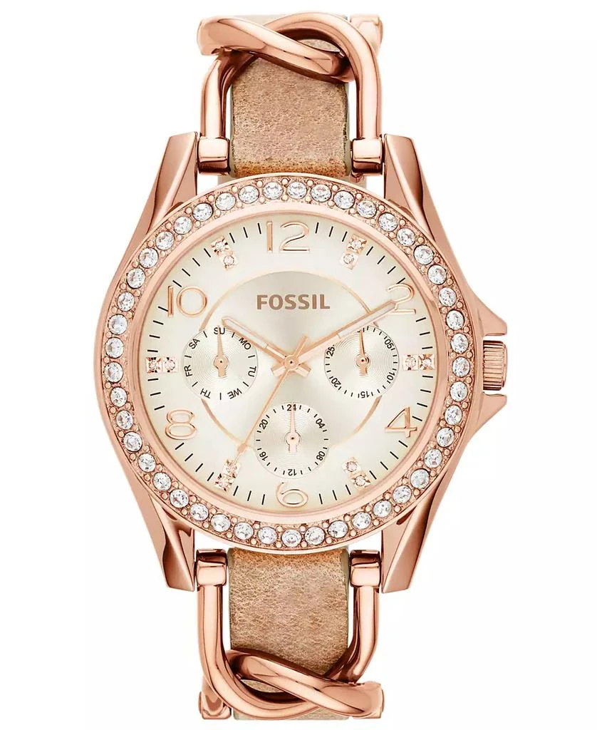Fossil Women's Riley Rose Gold-Tone Chain and Bone Leather Strap Watch 38mm ES3466 1