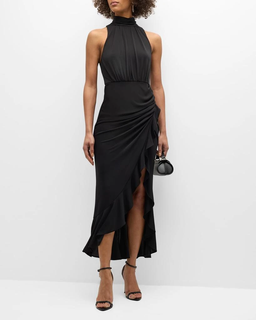 Cinq a Sept Antonia Sleeveless Draped Mock-Neck Ruffle Slit Midi Dress 2