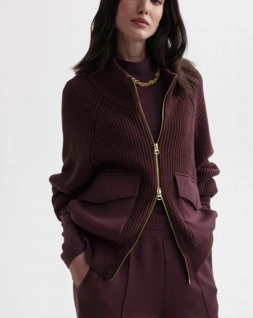 Varley Tessa Knit Jacket In Deep Mahogany 3