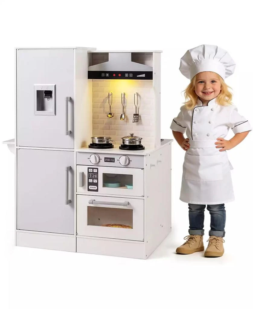Mecale Dual-Sided Kids Play Kitchen with Water Dispenser 
Range Hood for Ages 3
