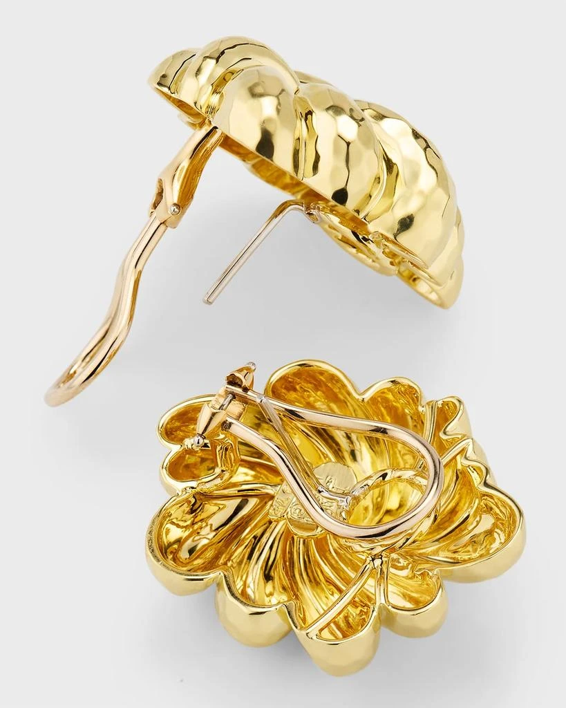 NM Estate Estate Dunay 18K Yellow Gold Hammered and Faceted Finish Floral Swirl Earrings 4