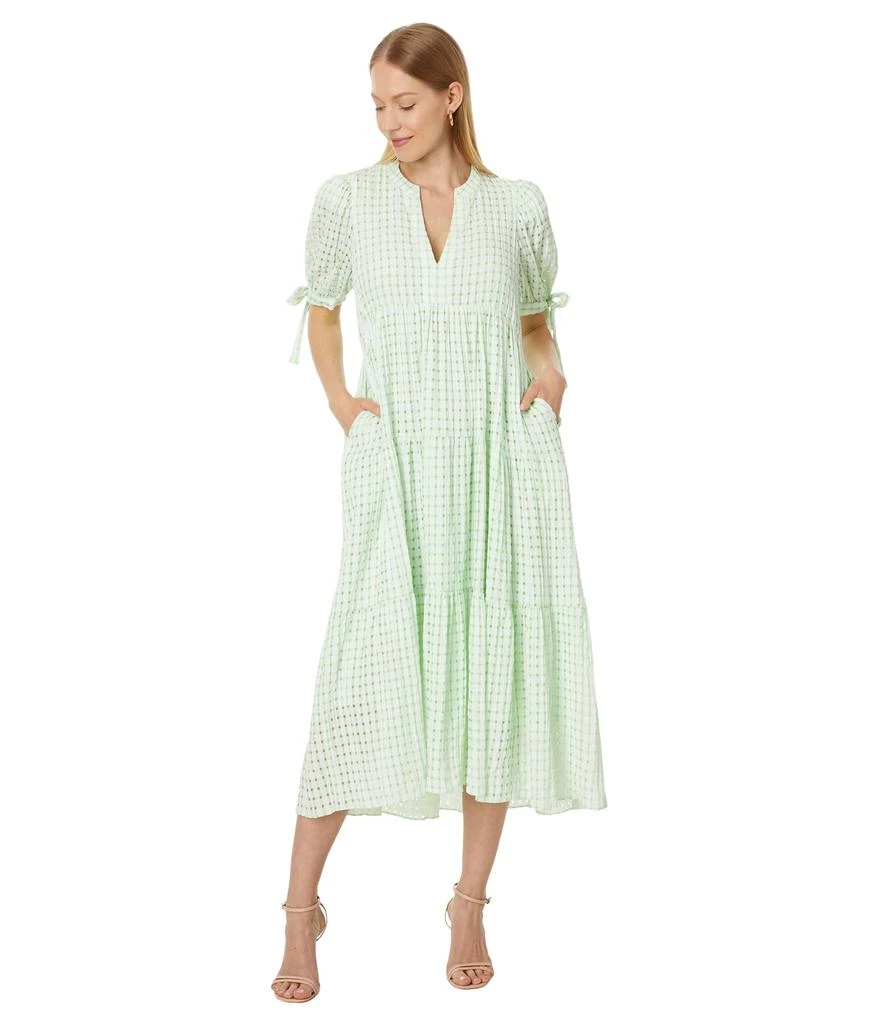 English Factory Gingham Tiered Midi Dress with Bow Tie Sleeves 1