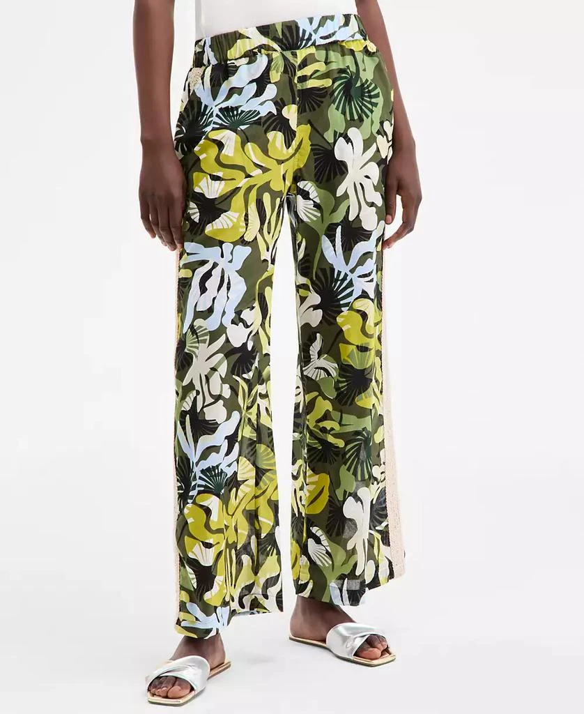 On 34th Women's Leaf-Print Crochet-Trim Wide-Leg Pants, Exclusively at Macy's 3