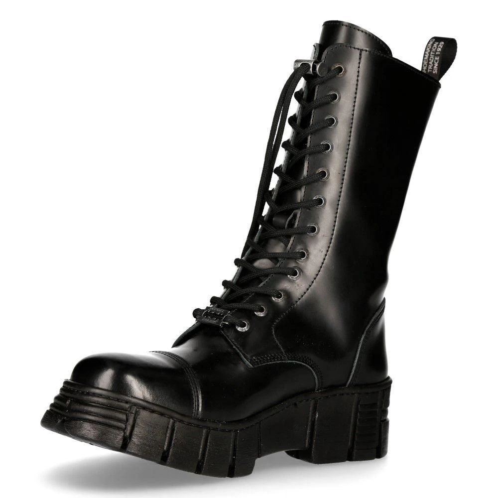 NewRock Black Leather Mid-Calf Tower Biker Boots-M-WALL127N-C1 5